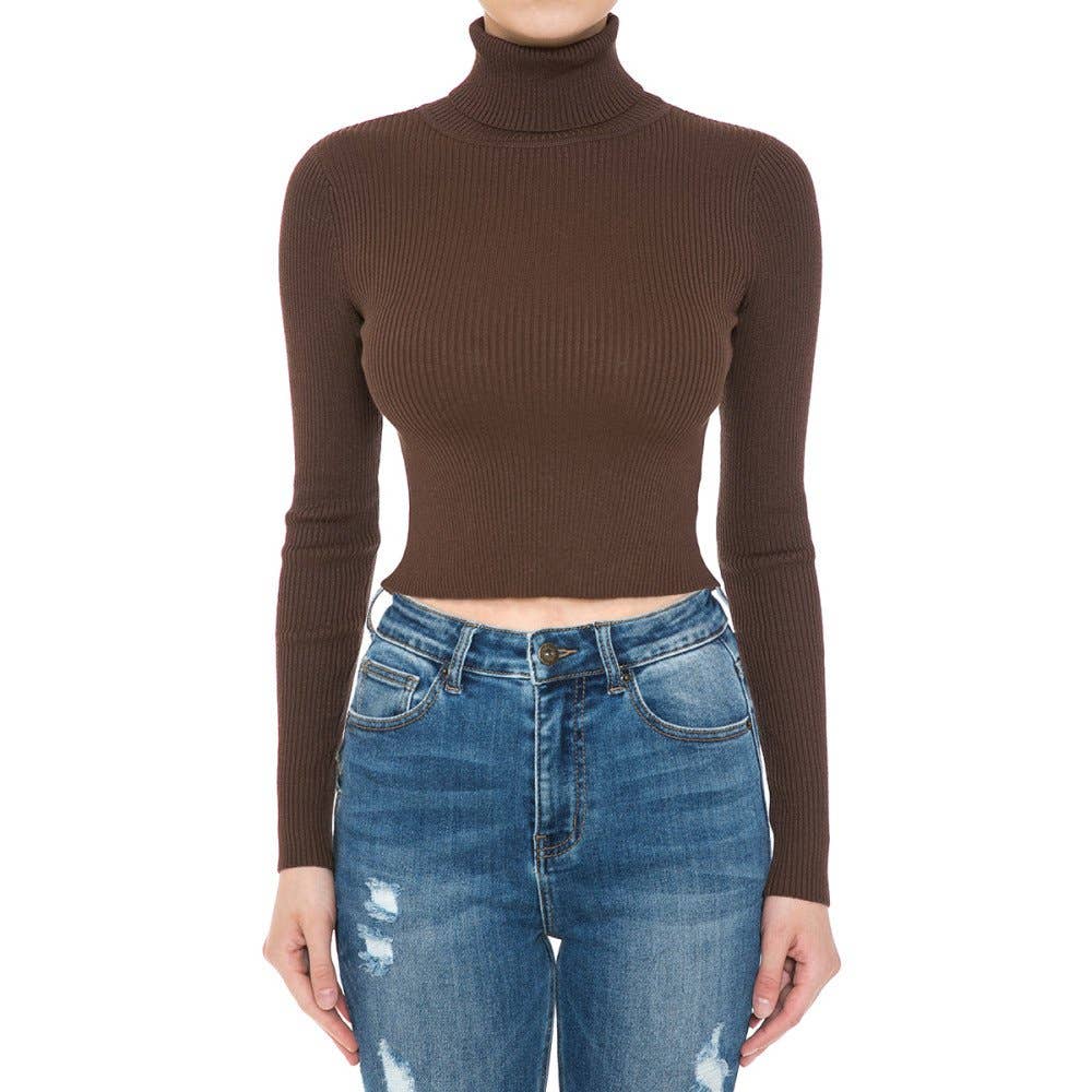 TURTLENECK LONG SLEEVE FINE-GAUGE SWEATER CROP TOP