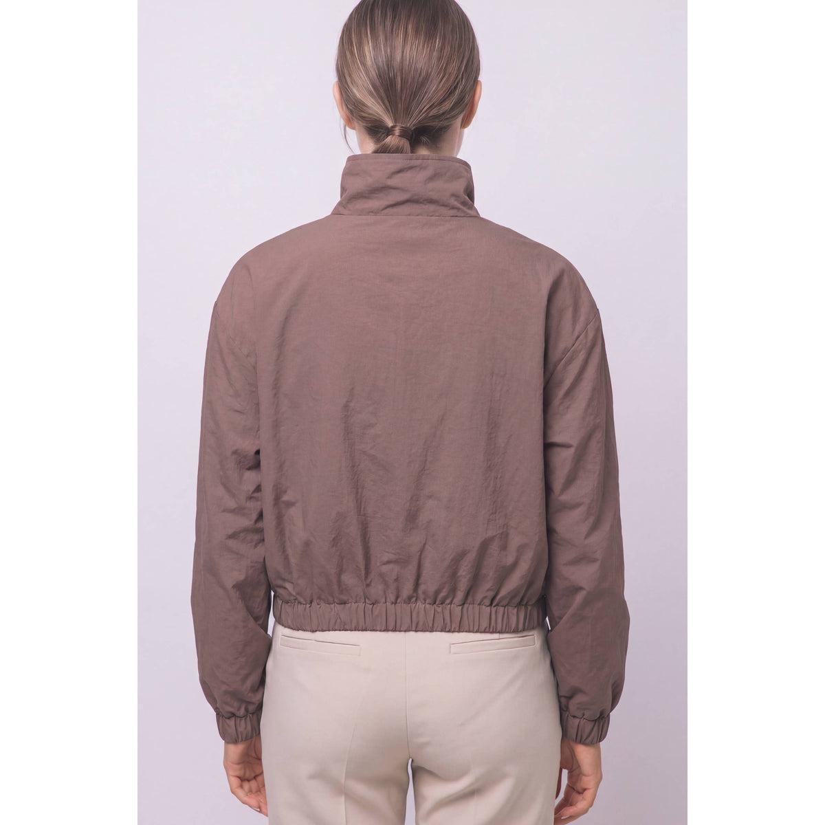 Cropped Nylon Windbreaker Jacket