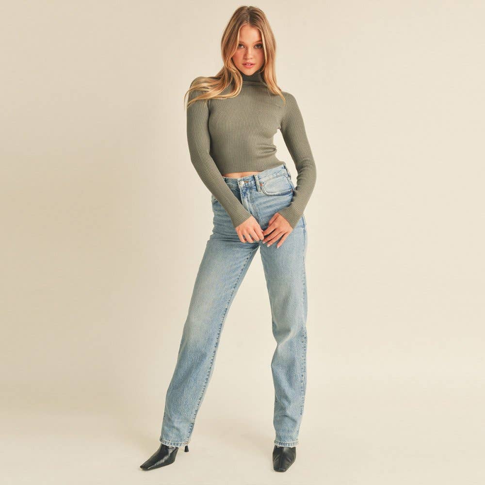 TURTLENECK LONG SLEEVE FINE-GAUGE SWEATER CROP TOP